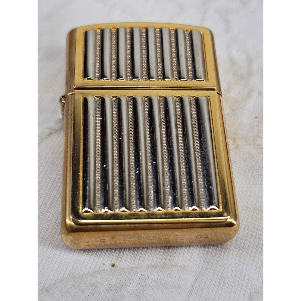 Rare‎ Zippo 2001 Silver & Gold Tone Truck Grill Brass Lighter Unfired C 01